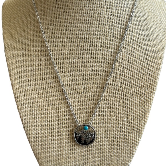 Mountain Tree Scene Silver Pendant Necklace - Picture 2 of 6